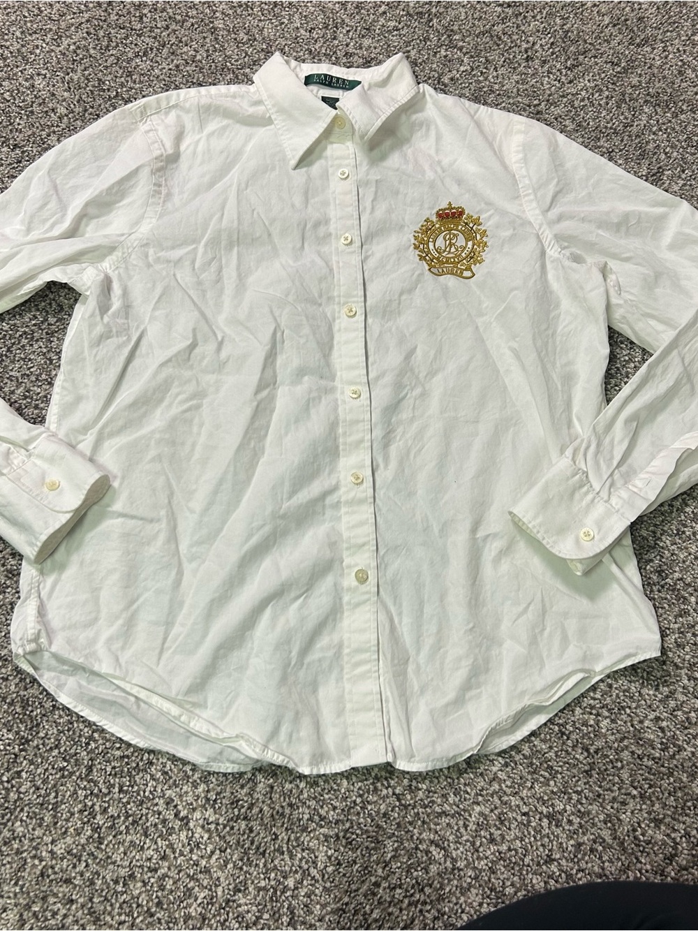 Lauren Ralph Lauren Sz M Women Button Up Shirt Long Sleeve Crown Crest Logo